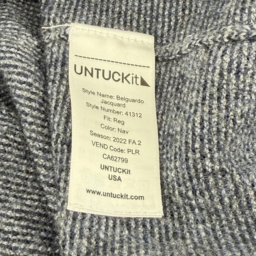 UNTUCKit Belguardo Jacquard 1/4 Zip M Sweater Medium Navy Extra Fine Merino WOOL - Picture 5 of 9